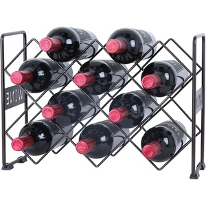 image:imageFinnhomy 10 Bottle Wine Rack with Wine Pattern Wine Bottle Holder Free Standing Wine Storage Rack 2Way Storage Original Design Iron Brozen10 Bottles