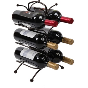 image:imageFinnhomy 6 Bottle Wine Rack with Handle Bar Wine Bottle Holder Free Standing Wine Storage Rack Iron Brozen