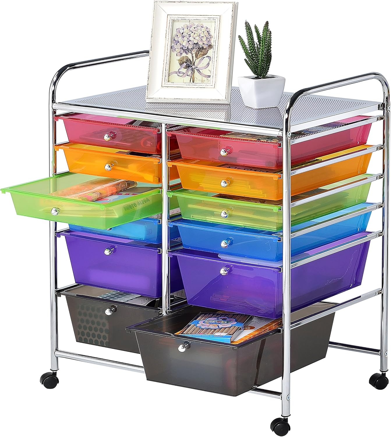 image:imageFinnhomy 12 Drawer Organizer Cart Utility Cart Rolling Storage Cart Smoke Drawer Studio Trolley Office Suppliers for Home School Beauty Salon Storage