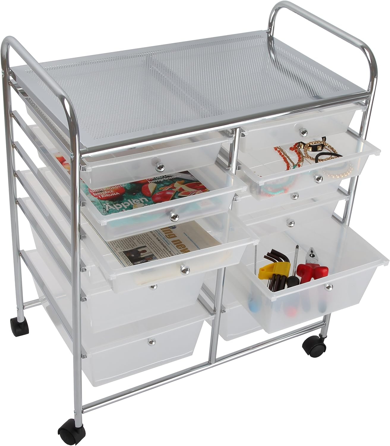 image:imageFinnhomy 12 Drawer Rolling Cart OrganizerStorage Cart with Drawers Utility Cart for School Office Home Beauty Salon Storage SemiTransparent White