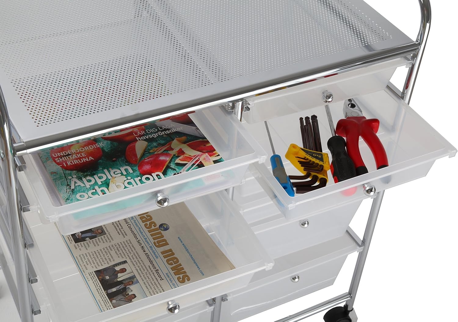 image:imageFinnhomy 12 Drawer Rolling Cart OrganizerStorage Cart with Drawers Utility Cart for School Office Home Beauty Salon Storage SemiTransparent White