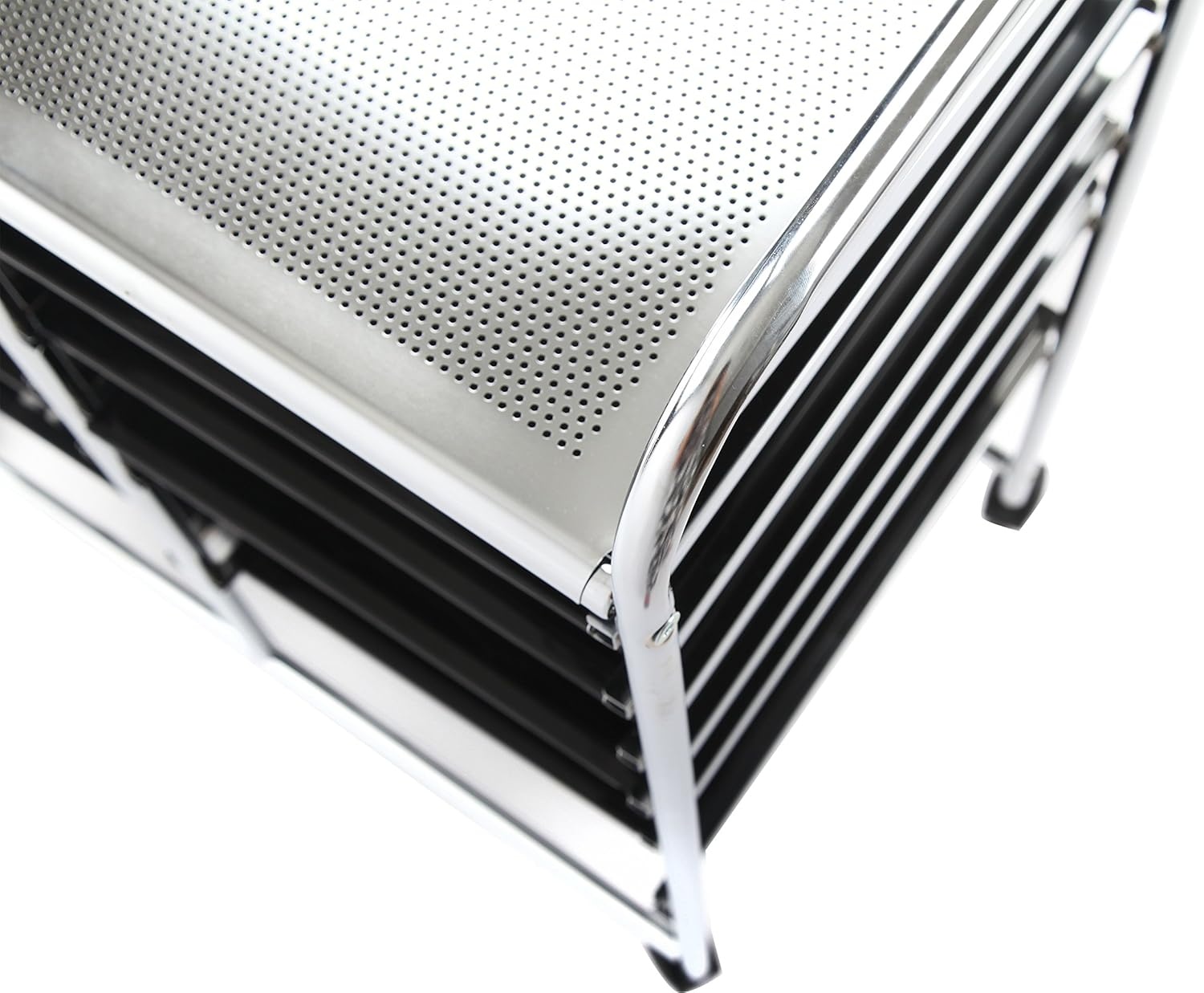 image:imageFinnhomy 12Drawer Plastic Portable Mobile Organizer MultiPurpose Utility Double Rolling Storage Cart Bright Chrome Metal Frame and Smoke Drawer Studio Trolley