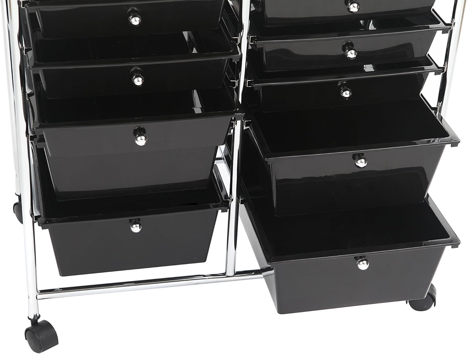 image:imageFinnhomy 12Drawer Plastic Portable Mobile Organizer MultiPurpose Utility Double Rolling Storage Cart Bright Chrome Metal Frame and Smoke Drawer Studio Trolley