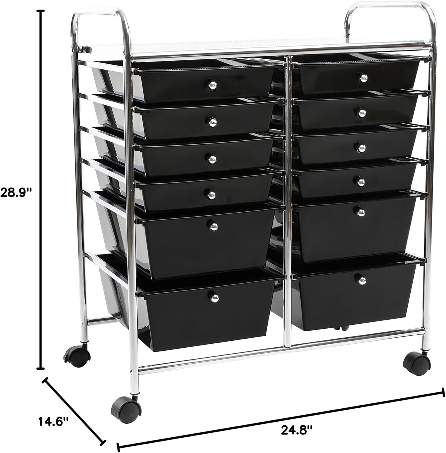 image:imageFinnhomy 12Drawer Plastic Portable Mobile Organizer MultiPurpose Utility Double Rolling Storage Cart Bright Chrome Metal Frame and Smoke Drawer Studio Trolley