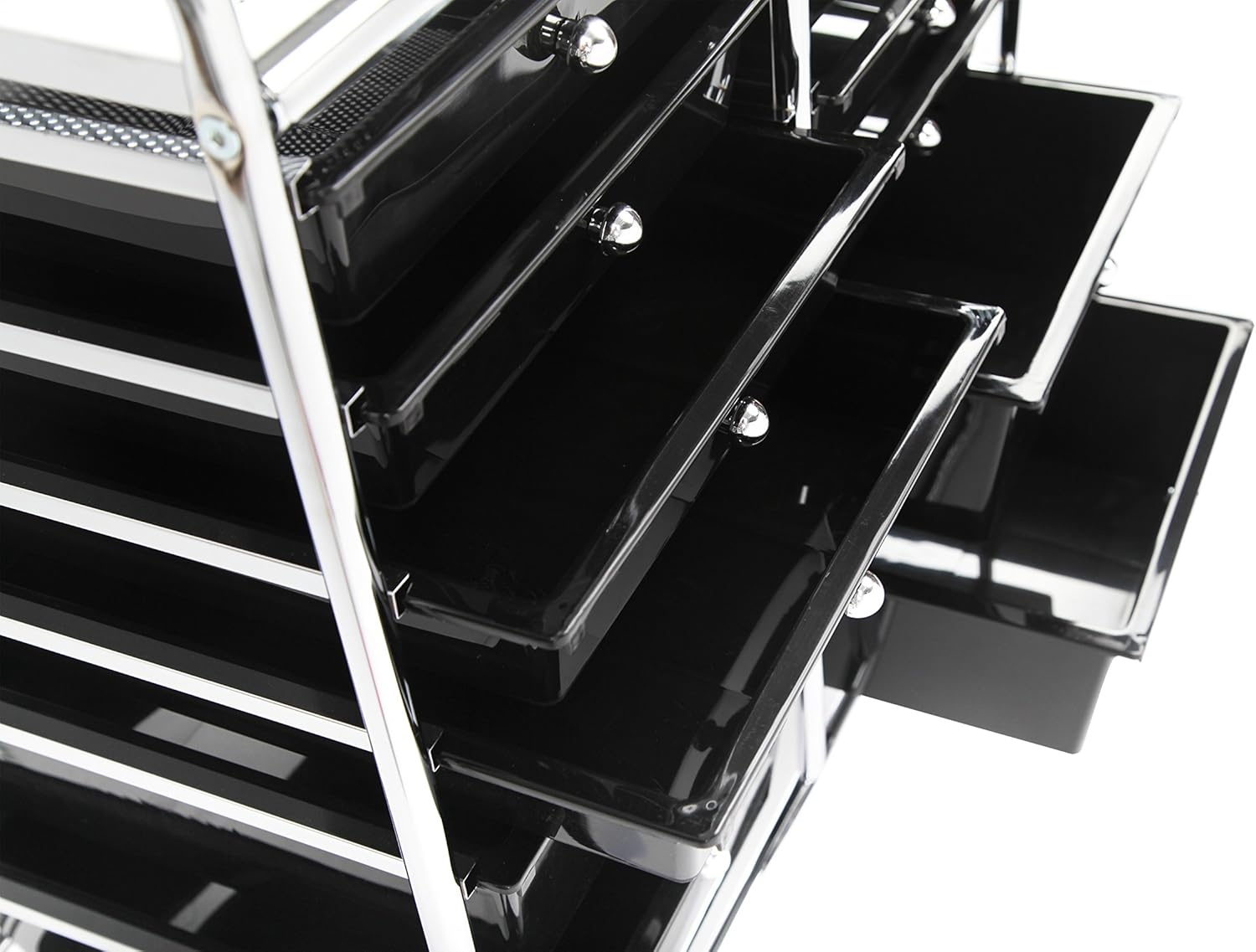 image:imageFinnhomy 12Drawer Plastic Portable Mobile Organizer MultiPurpose Utility Double Rolling Storage Cart Bright Chrome Metal Frame and Smoke Drawer Studio Trolley