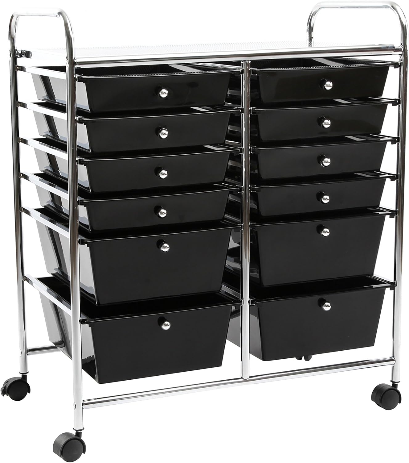image:imageFinnhomy 12Drawer Plastic Portable Mobile Organizer MultiPurpose Utility Double Rolling Storage Cart Bright Chrome Metal Frame and Smoke Drawer Studio Trolley