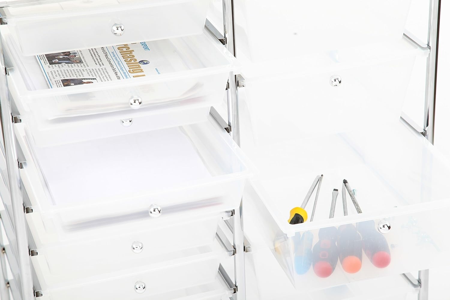 image:imageFinnhomy 15 Drawer Rolling Cart Organizer Storage Cart with Drawers Utility Cart for School Office Home Beauty Salon Storage SemiTransparent White