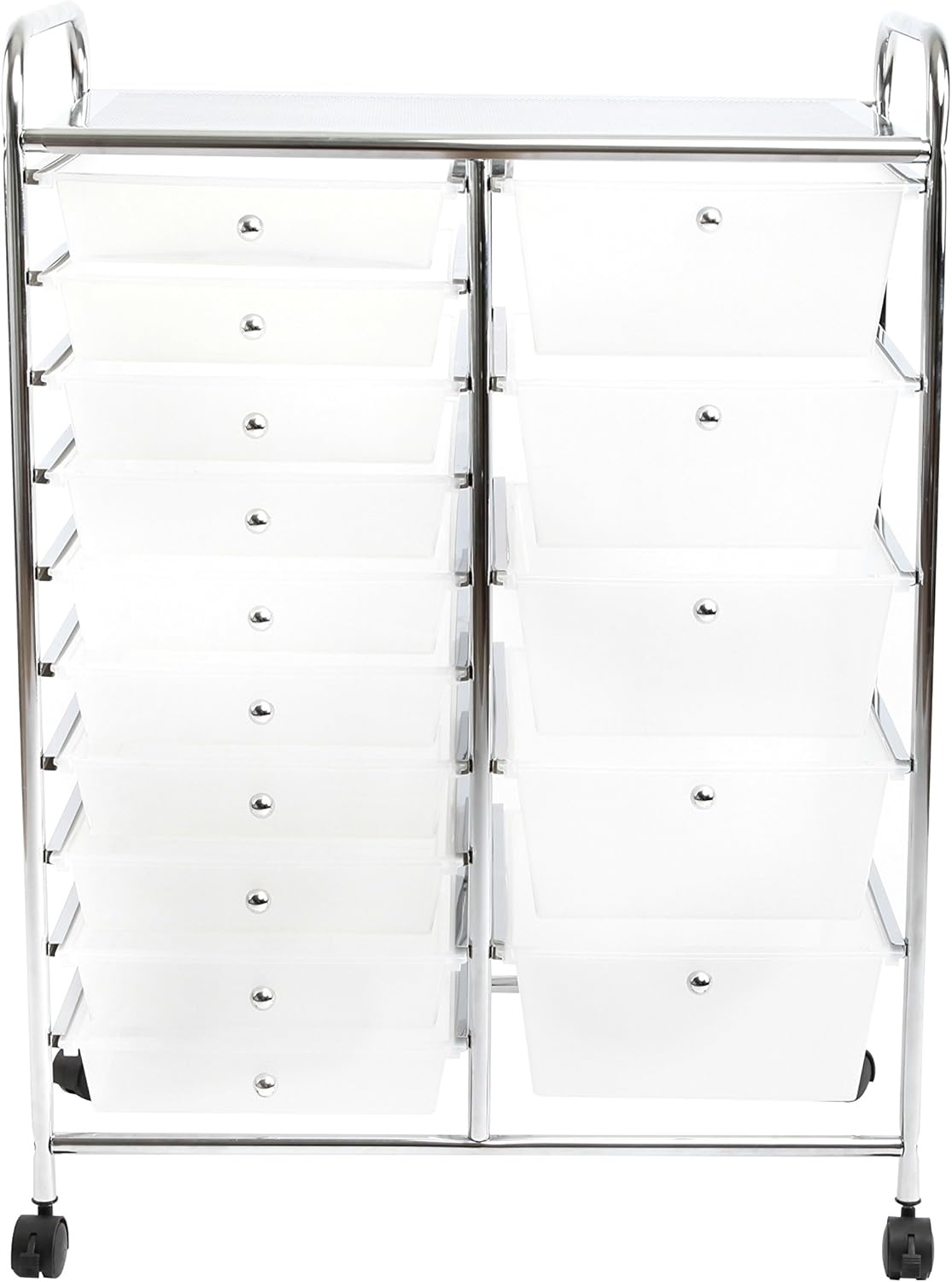 image:imageFinnhomy 15 Drawer Rolling Cart Organizer Storage Cart with Drawers Utility Cart for School Office Home Beauty Salon Storage SemiTransparent White