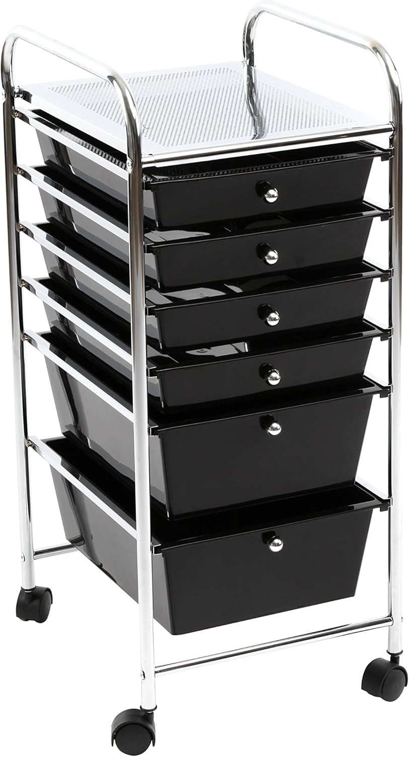 image:imageFinnhomy 6 Drawer Rolling Cart Organizer Storage Cart with Drawers Utility Cart for School Office Home Beauty Salon Storage Smoke