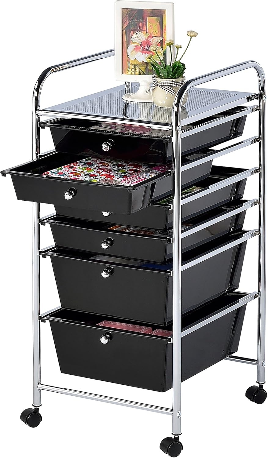 image:imageFinnhomy 6 Drawer Rolling Cart Organizer Storage Cart with Drawers Utility Cart for School Office Home Beauty Salon Storage Smoke
