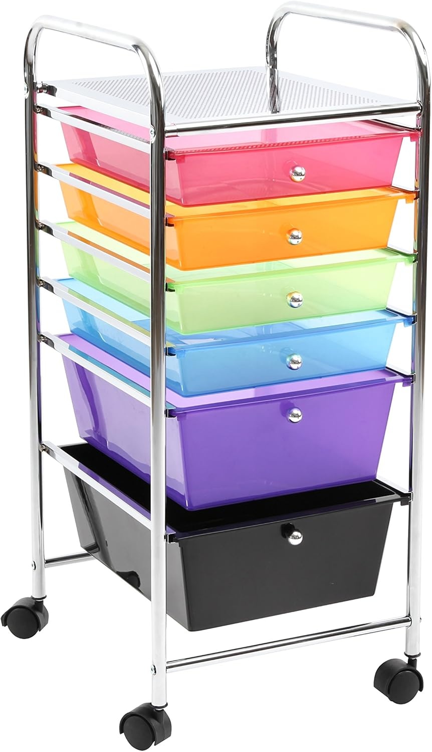 image:imageFinnhomy 6 Drawer Rolling Cart Storage Rolling Carts with SemiTransparent Mutli Color Drawers Organizer Cart for School Office Home Beauty SalonUtility Cart with Wheels