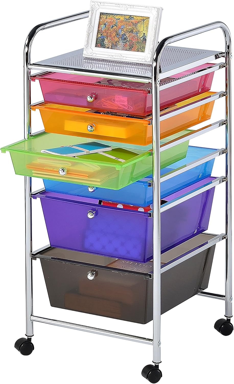 image:imageFinnhomy 6 Drawer Rolling Cart Storage Rolling Carts with SemiTransparent Mutli Color Drawers Organizer Cart for School Office Home Beauty SalonUtility Cart with Wheels