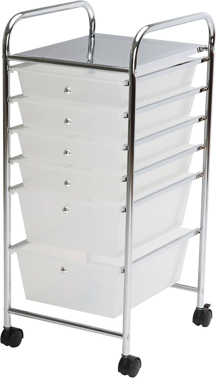 image:imageFinnhomy 6Drawer Rolling CartStorage Rolling Carts with SemiTransparent White Drawers Organizer Cart for School Office Home Beauty SalonUtility Cart with Wheels