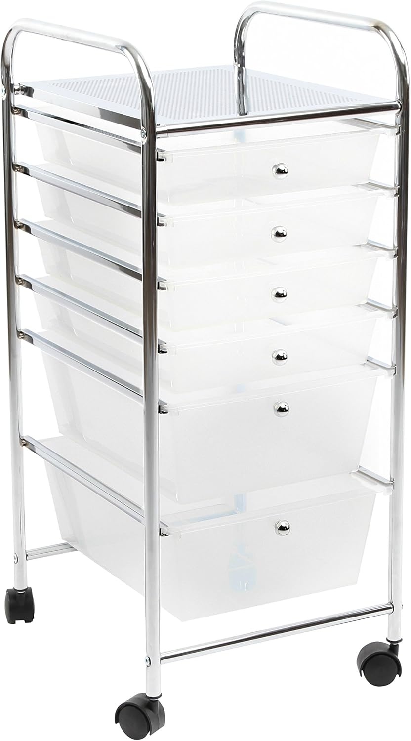 image:imageFinnhomy 6Drawer Rolling CartStorage Rolling Carts with SemiTransparent White Drawers Organizer Cart for School Office Home Beauty SalonUtility Cart with Wheels