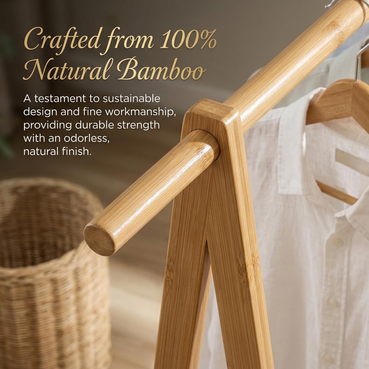 image:imageFinnhomy Bamboo Clothes Rack Portable Extra Large Garment Rack 2Tire Storage Box Shelves For Entryway and Bed Room Patented Designbamboo