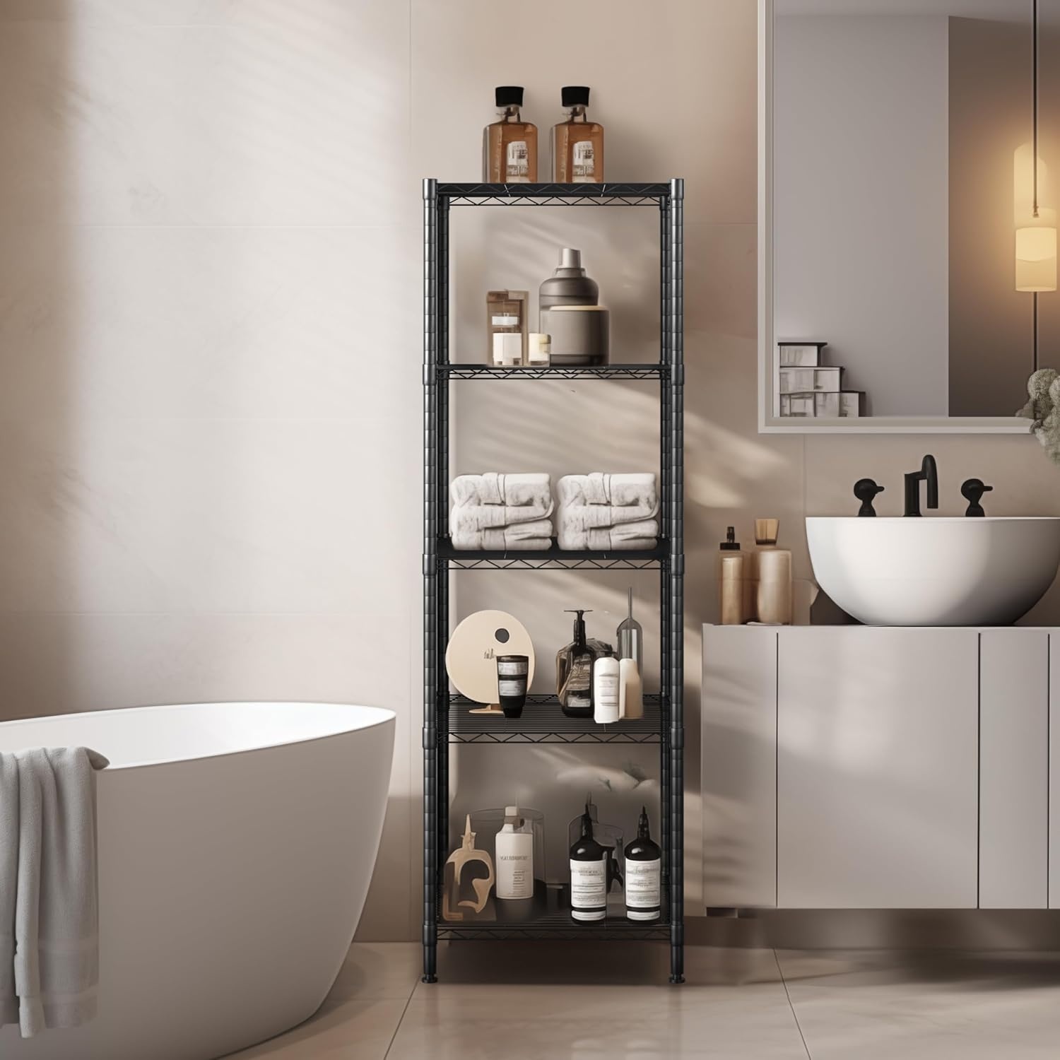 image:imageFinnhomy Heavy Duty 5 Tier Wire Shelving Unit 18x18x59inches 5 Shelves Storage Rack Metal Shelving with Thicken Steel Tube NSF Certified Chrome59HBlack