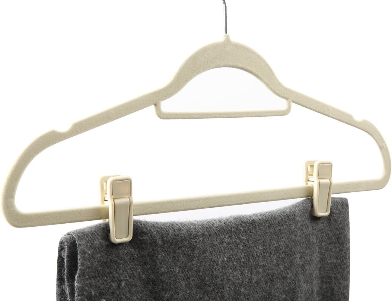 image:imageFinnhomy Heavy Duty 50 Pack Clothes Hangers with 10 Multiple Use Finger Clips Durable SlimLine Velvet Hangers NonSlip Sturdy Clothing Hangers Beige