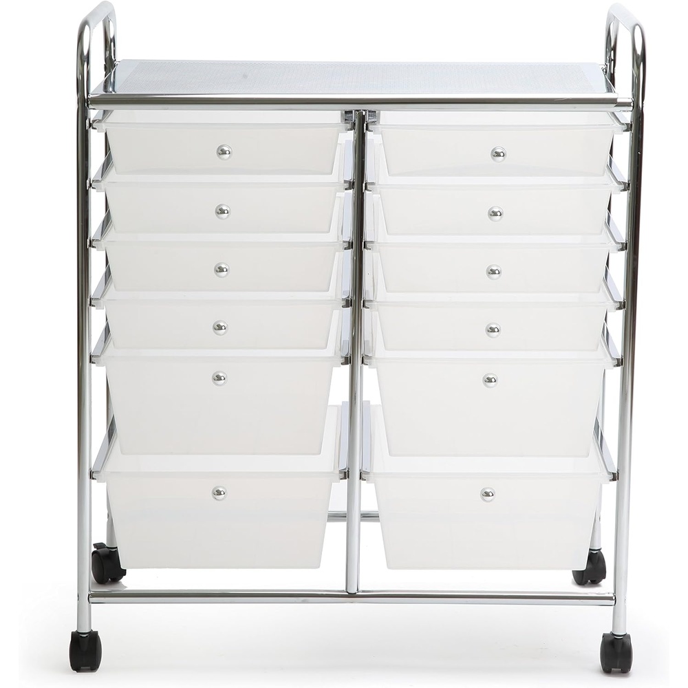 image:imageFinnhomy 12 Drawer Rolling Cart OrganizerStorage Cart with Drawers Utility Cart for School Office Home Beauty Salon Storage SemiTransparent White