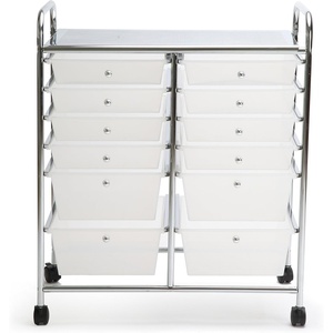 image:imageFinnhomy 12 Drawer Rolling Cart OrganizerStorage Cart with Drawers Utility Cart for School Office Home Beauty Salon Storage SemiTransparent White