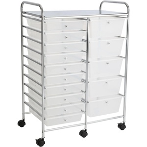 image:imageFinnhomy 15 Drawer Rolling Cart Organizer Storage Cart with Drawers Utility Cart for School Office Home Beauty Salon Storage SemiTransparent White