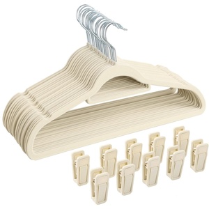 image:imageFinnhomy Heavy Duty 50 Pack Clothes Hangers with 10 Multiple Use Finger Clips Durable SlimLine Velvet Hangers NonSlip Sturdy Clothing Hangers Beige