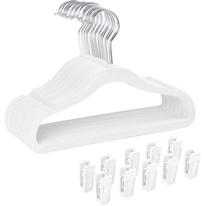 image:imageFinnhomy NonSlip Clothes Hangers for Baby and Kids 30Pack Velvet Hangers with 10 Finger Clips GrayWhite