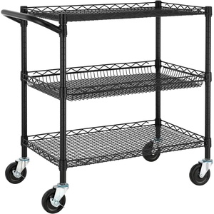 image:imageFinnhomy 3 Tier Heavy Duty Commercial Grade Utility Cart Wire Rolling Cart with Handle Bar Steel Service Cart with Wheels Utility Shelf Plant Display Shelf Food Storage Trolley NSF ListedBlack Cart