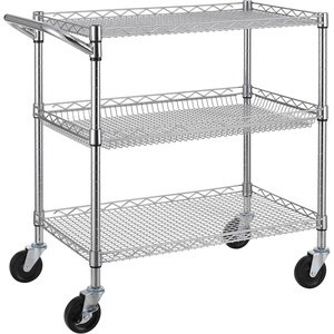 image:imageFinnhomy 3 Tier Heavy Duty Commercial Grade Utility Cart Wire Rolling Cart with Handle Bar Steel Service Cart with Wheels Utility Shelf Plant Display Shelf Food Storage Trolley NSF ListedChrome Cart