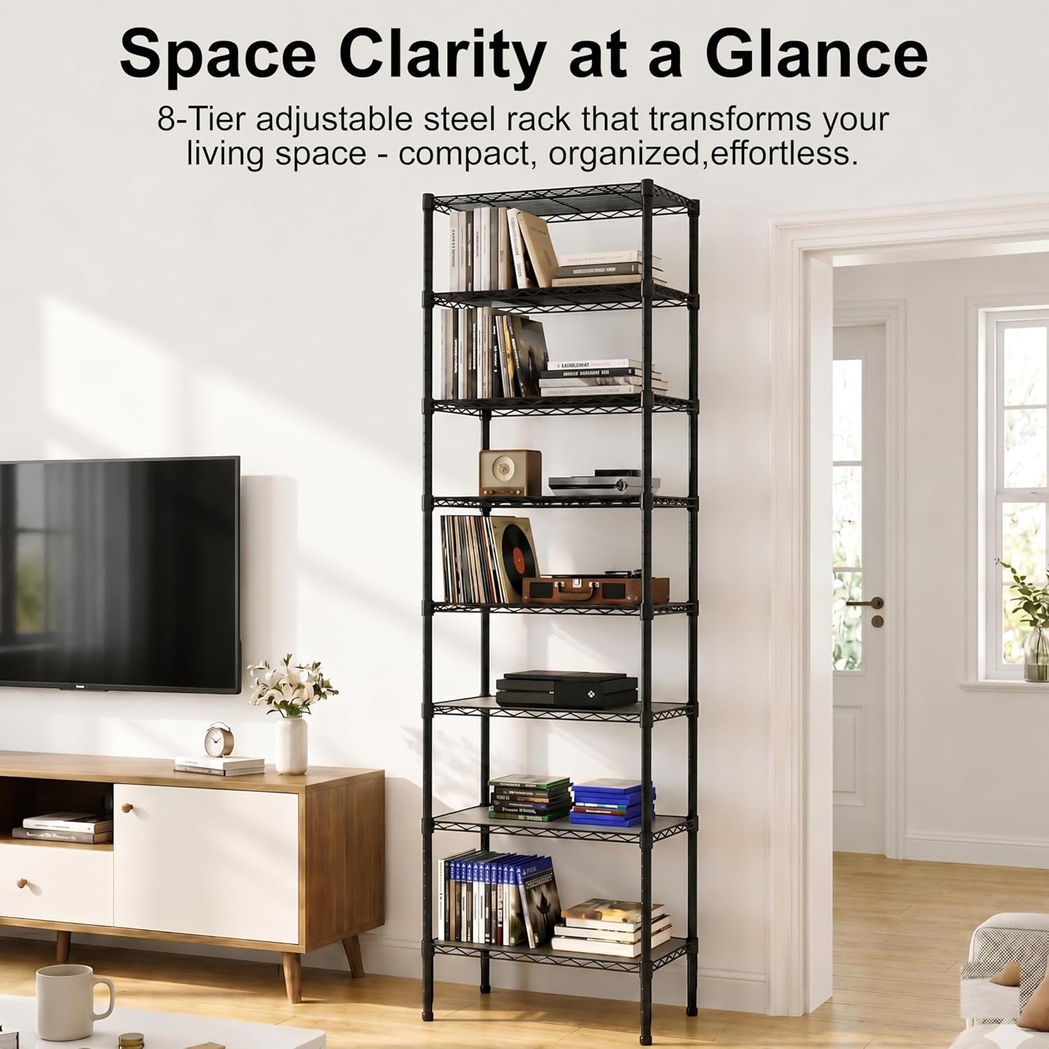 image:imageFinnhomy 6Tier Wire Shelving Unit Adjustable Steel Wire Rack Shelving 6 Shelves Steel Storage Rack or Two 3 Tier Shelving Units with PE mat and Stable Leveling Feet NSF Certified ChromeBlack