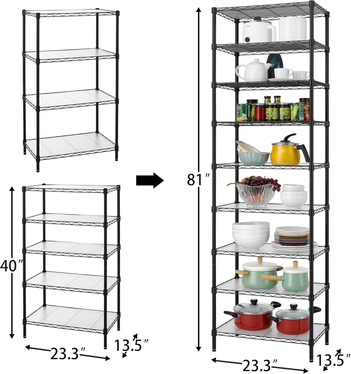image:imageFinnhomy 6Tier Wire Shelving Unit Adjustable Steel Wire Rack Shelving 6 Shelves Steel Storage Rack or Two 3 Tier Shelving Units with PE mat and Stable Leveling Feet NSF Certified ChromeBlack