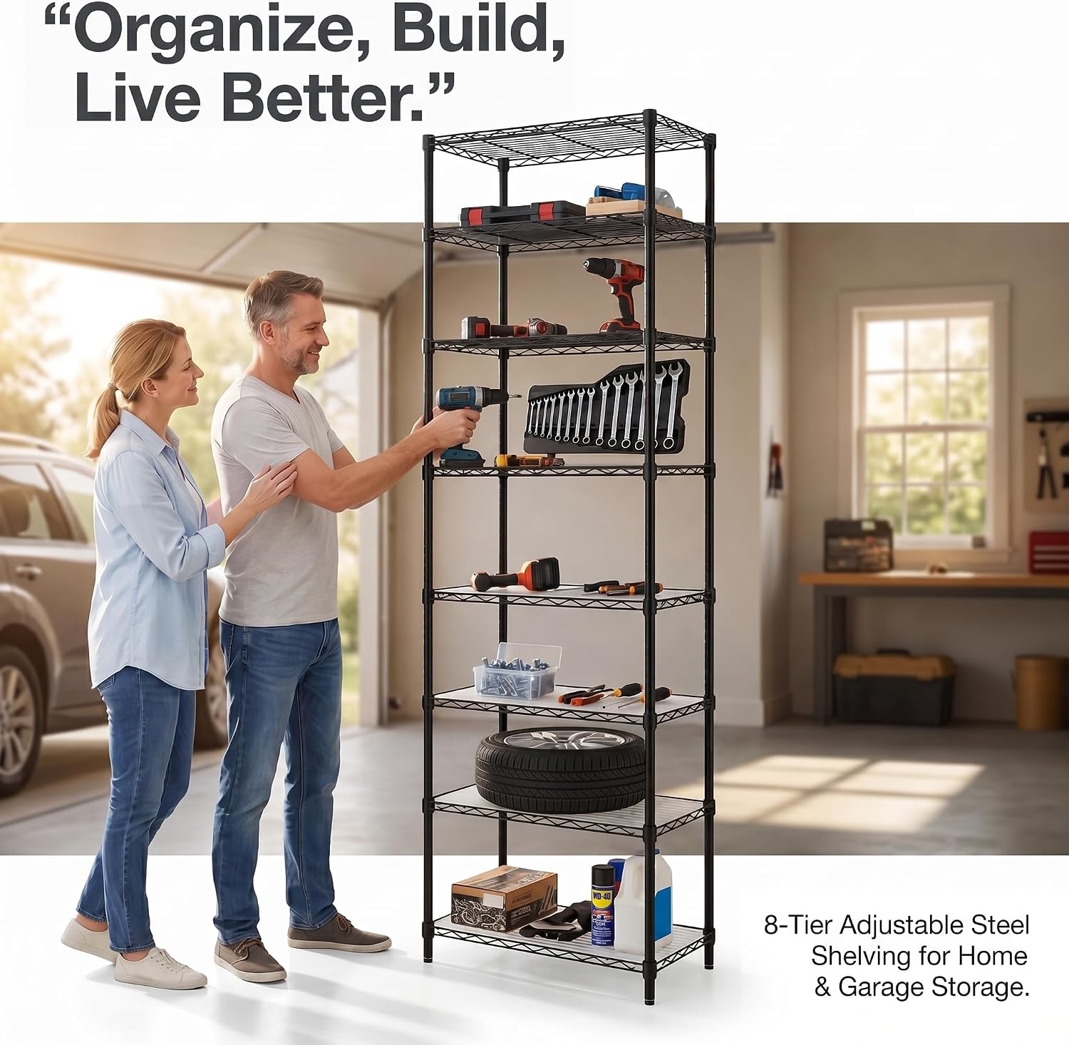 image:imageFinnhomy 6Tier Wire Shelving Unit Adjustable Steel Wire Rack Shelving 6 Shelves Steel Storage Rack or Two 3 Tier Shelving Units with PE mat and Stable Leveling Feet NSF Certified ChromeBlack