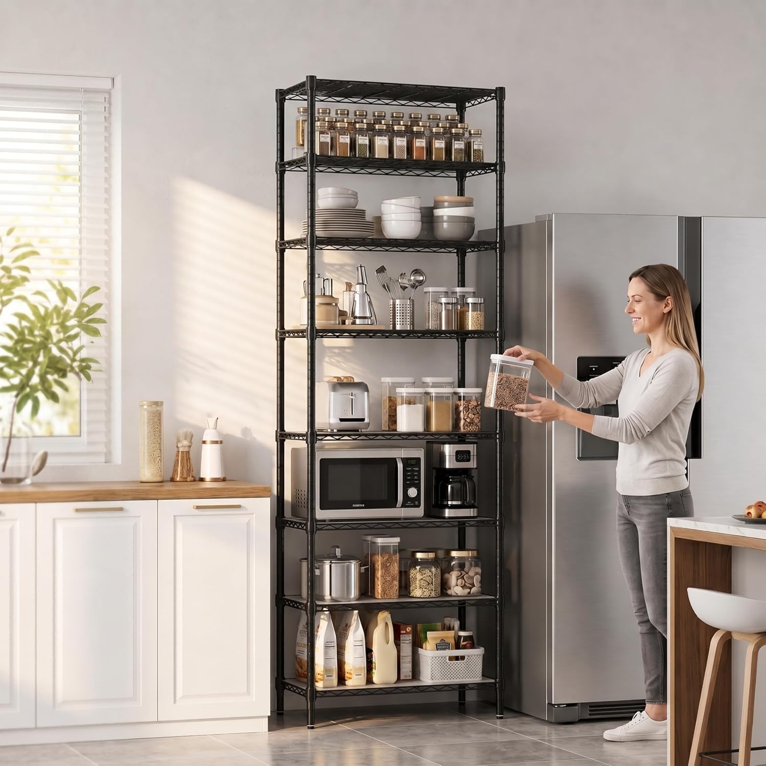 image:imageFinnhomy 6Tier Wire Shelving Unit Adjustable Steel Wire Rack Shelving 6 Shelves Steel Storage Rack or Two 3 Tier Shelving Units with PE mat and Stable Leveling Feet NSF Certified ChromeBlack
