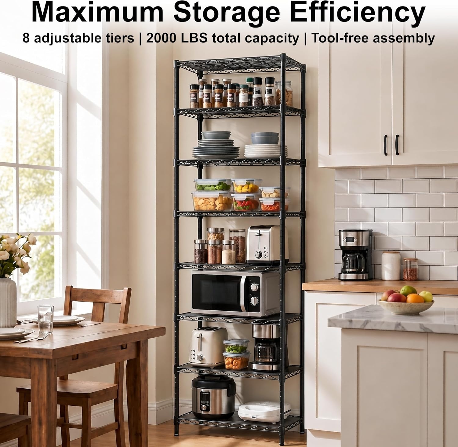 image:imageFinnhomy 6Tier Wire Shelving Unit Adjustable Steel Wire Rack Shelving 6 Shelves Steel Storage Rack or Two 3 Tier Shelving Units with PE mat and Stable Leveling Feet NSF Certified ChromeBlack