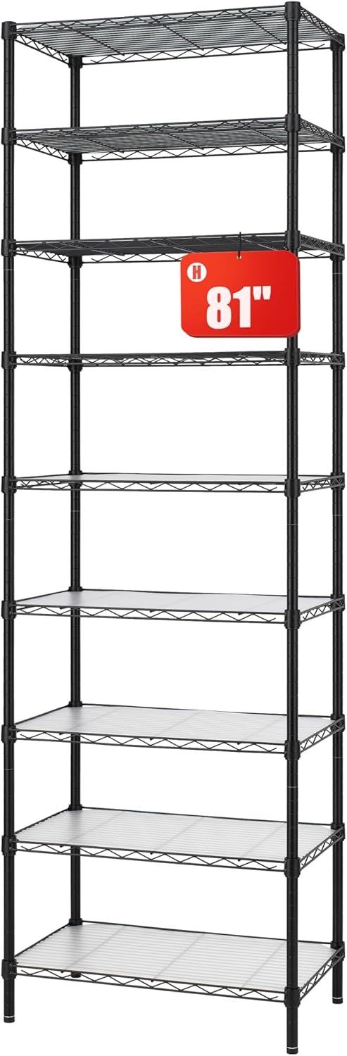 image:imageFinnhomy 6Tier Wire Shelving Unit Adjustable Steel Wire Rack Shelving 6 Shelves Steel Storage Rack or Two 3 Tier Shelving Units with PE mat and Stable Leveling Feet NSF Certified ChromeBlack