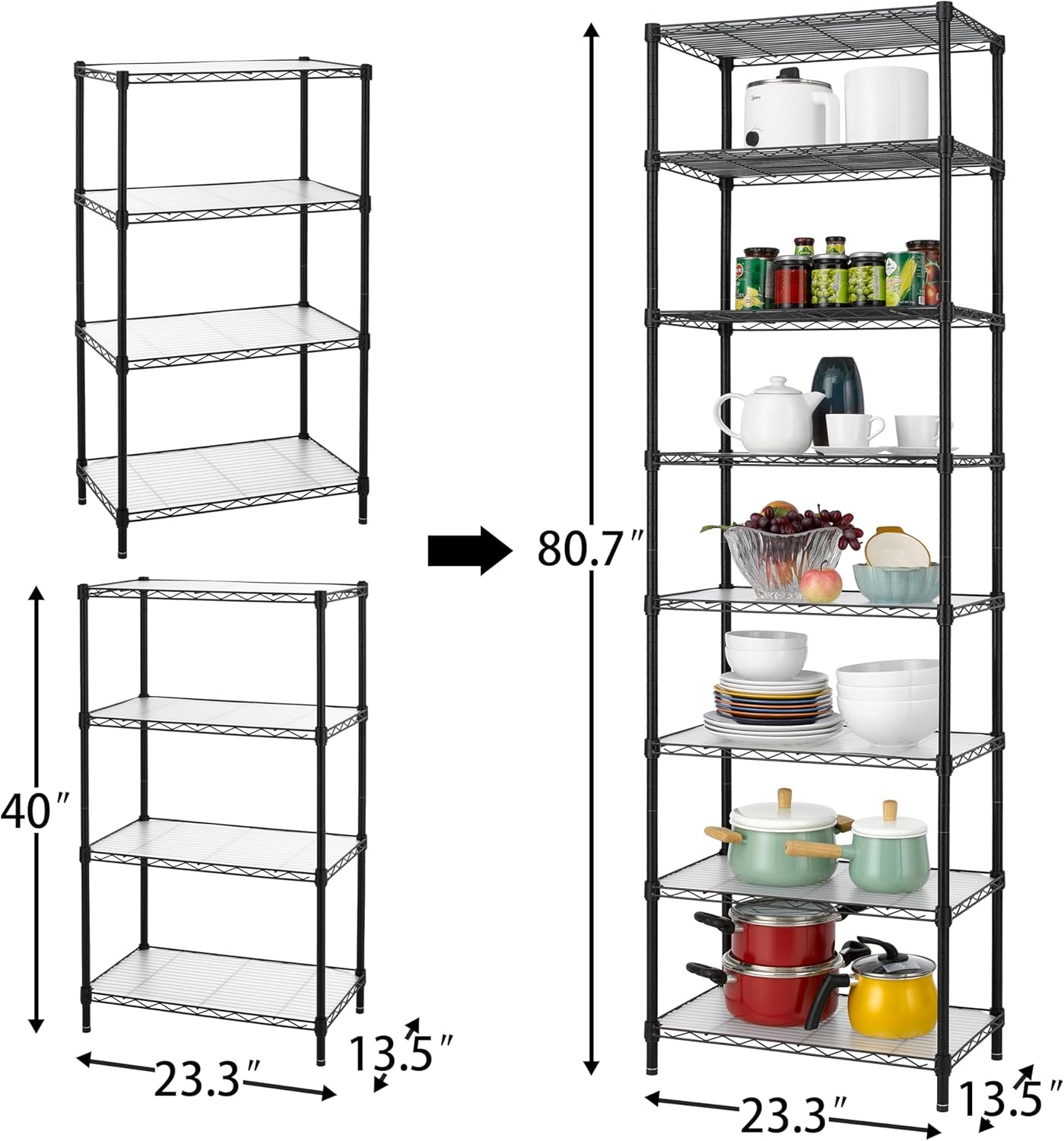 image:imageFinnhomy 6Tier Wire Shelving Unit Adjustable Steel Wire Rack Shelving 6 Shelves Steel Storage Rack or Two 3 Tier Shelving Units with PE mat and Stable Leveling Feet NSF Certified ChromeBlack