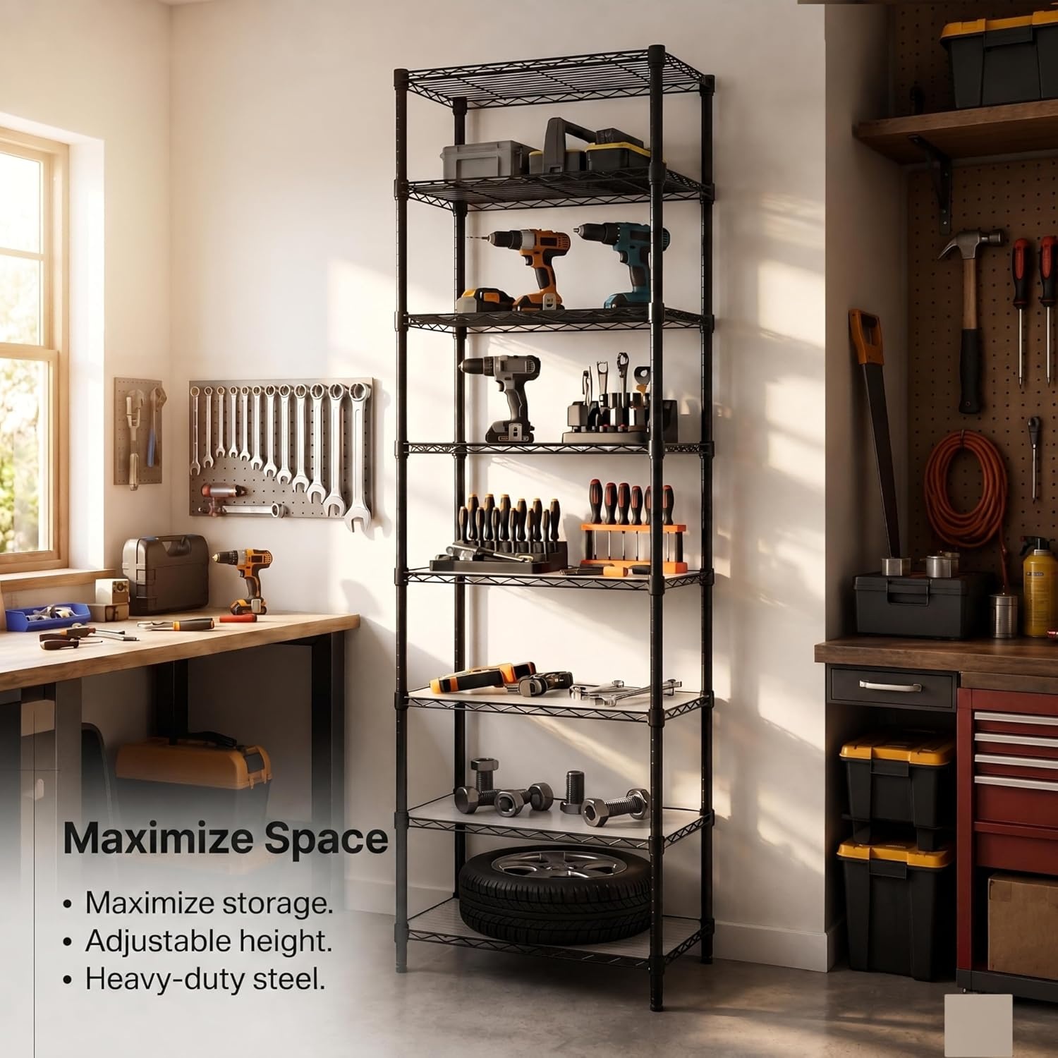image:imageFinnhomy 6Tier Wire Shelving Unit Adjustable Steel Wire Rack Shelving 6 Shelves Steel Storage Rack or Two 3 Tier Shelving Units with PE mat and Stable Leveling Feet NSF Certified ChromeBlack