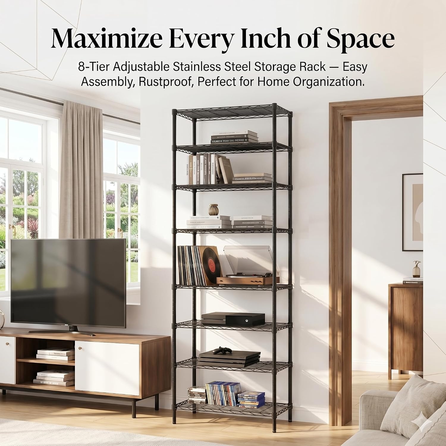 image:imageFinnhomy 6Tier Wire Shelving Unit Adjustable Steel Wire Rack Shelving 6 Shelves Steel Storage Rack or Two 3 Tier Shelving Units with PE mat and Stable Leveling Feet NSF Certified ChromeBlack
