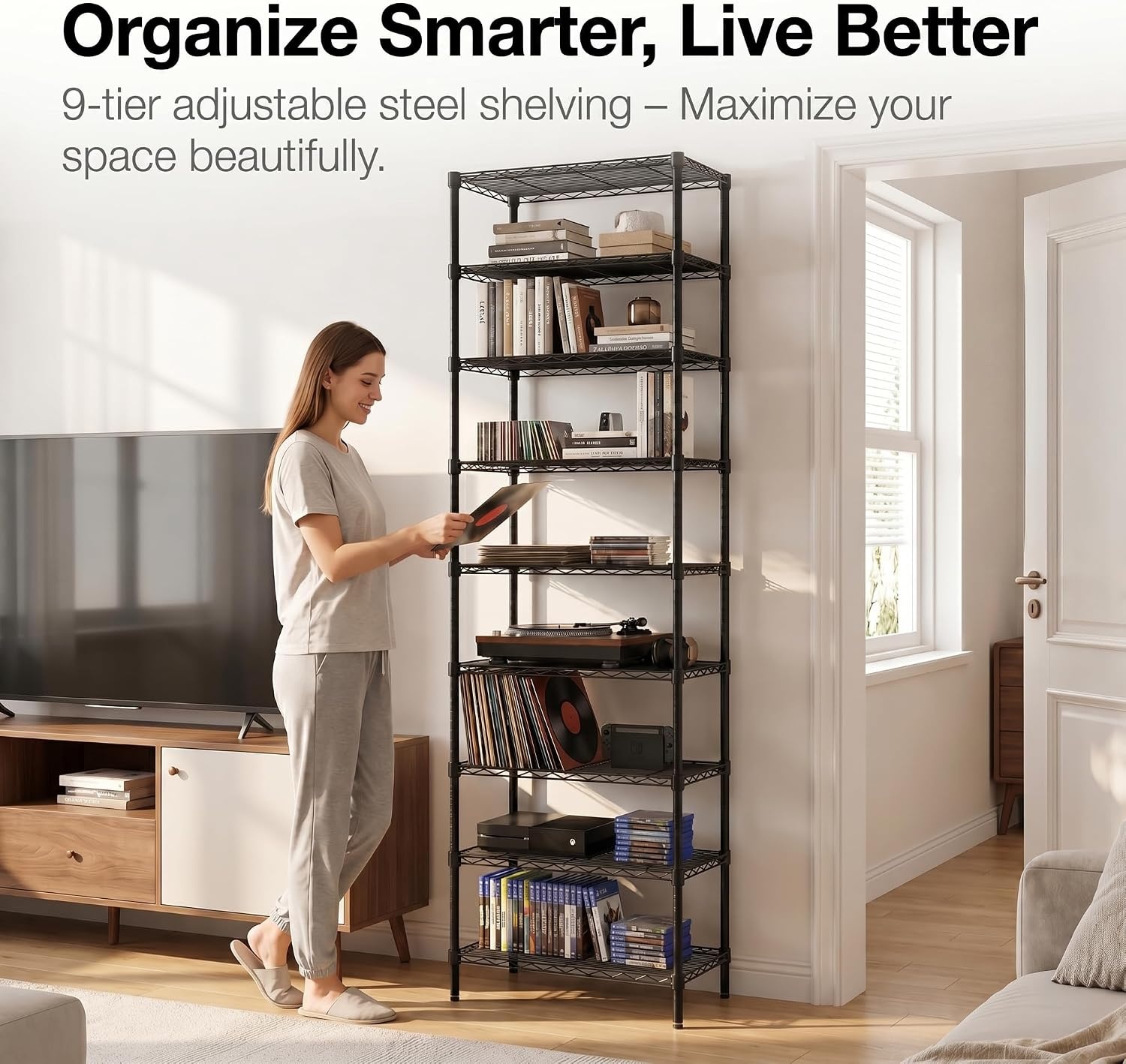 image:imageFinnhomy 6Tier Wire Shelving Unit Adjustable Steel Wire Rack Shelving 6 Shelves Steel Storage Rack or Two 3 Tier Shelving Units with PE mat and Stable Leveling Feet NSF Certified ChromeBlack