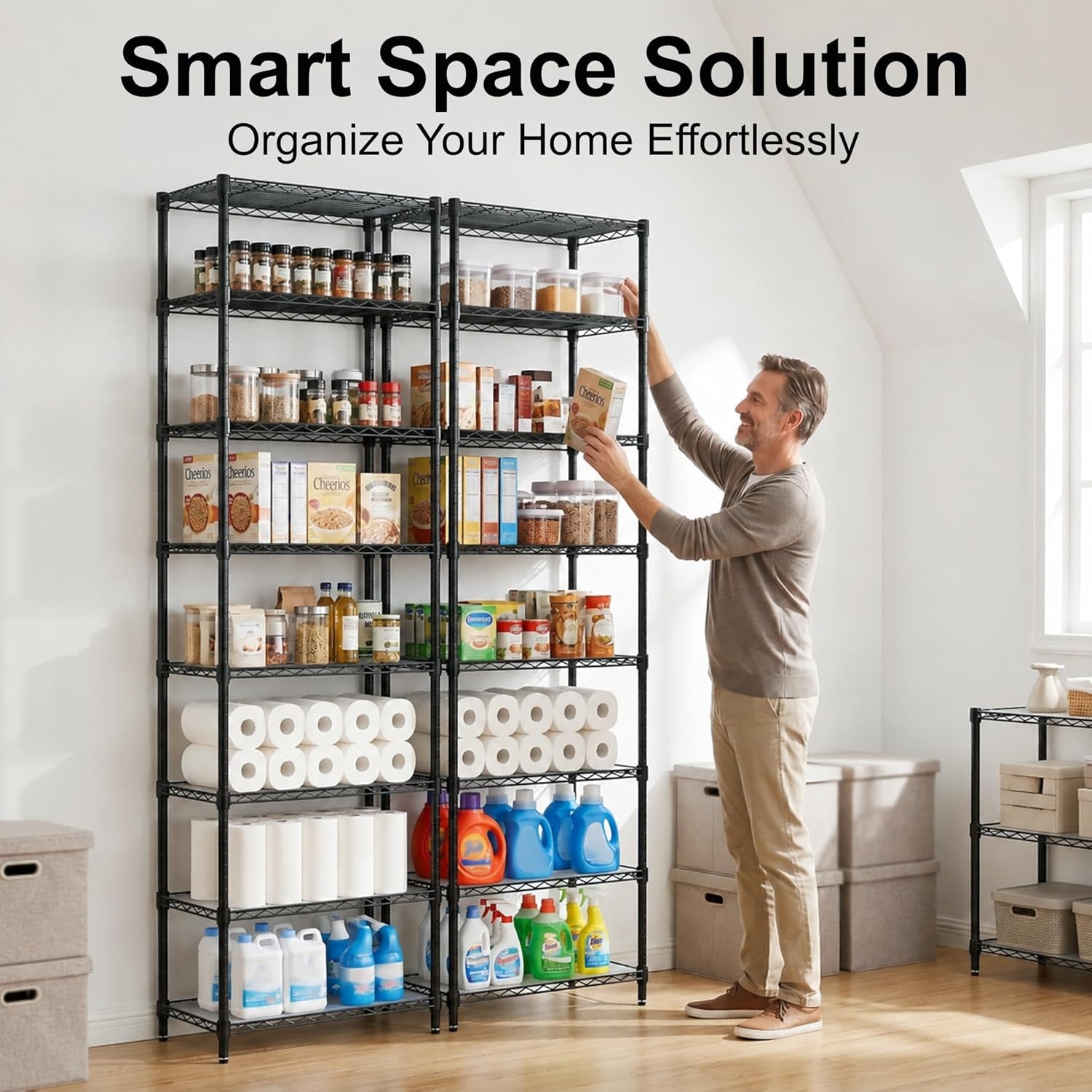 image:imageFinnhomy 6Tier Wire Shelving Unit Adjustable Steel Wire Rack Shelving 6 Shelves Steel Storage Rack or Two 3 Tier Shelving Units with PE mat and Stable Leveling Feet NSF Certified ChromeBlack