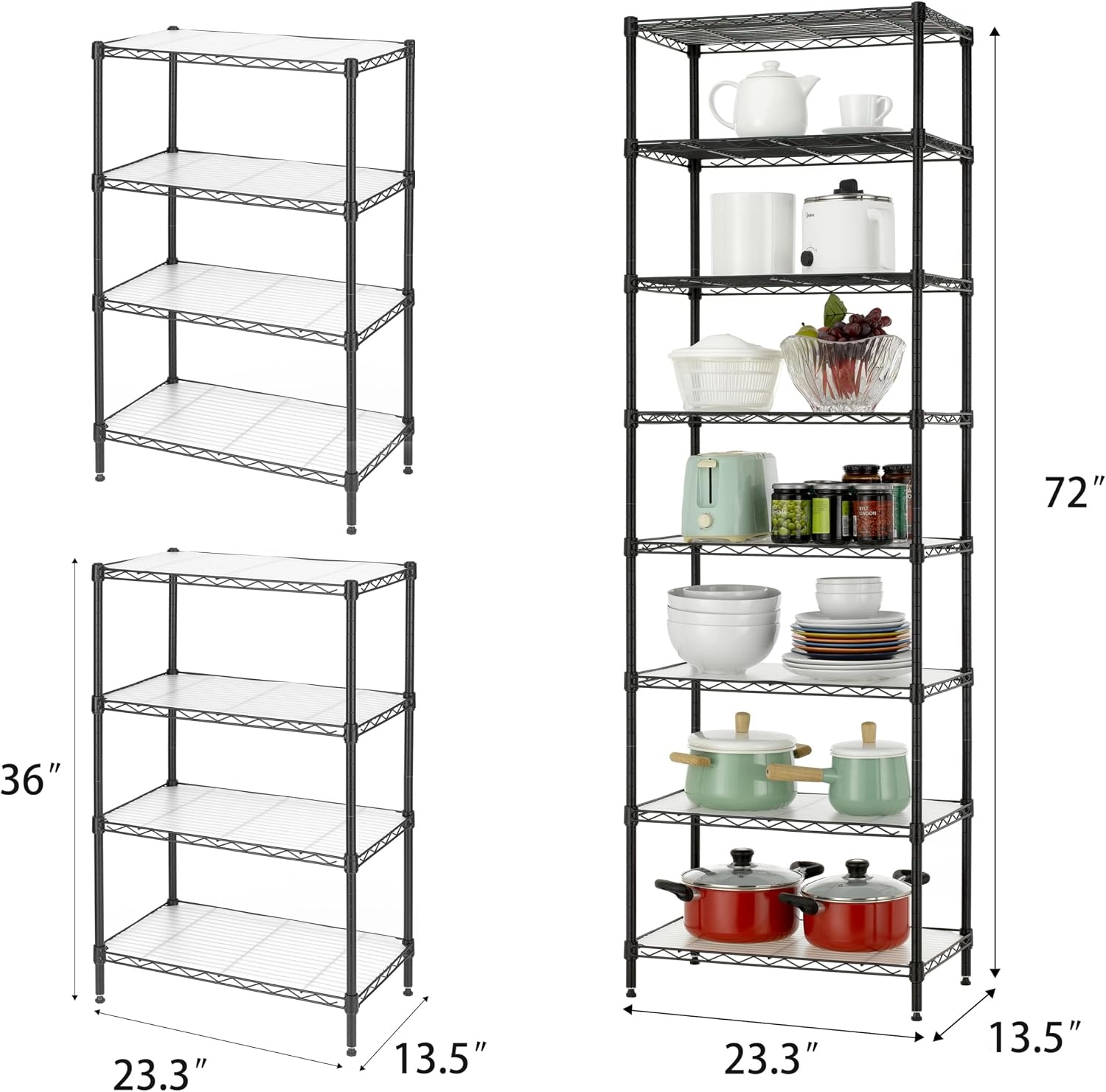 image:imageFinnhomy 6Tier Wire Shelving Unit Adjustable Steel Wire Rack Shelving 6 Shelves Steel Storage Rack or Two 3 Tier Shelving Units with PE mat and Stable Leveling Feet NSF Certified ChromeBlack