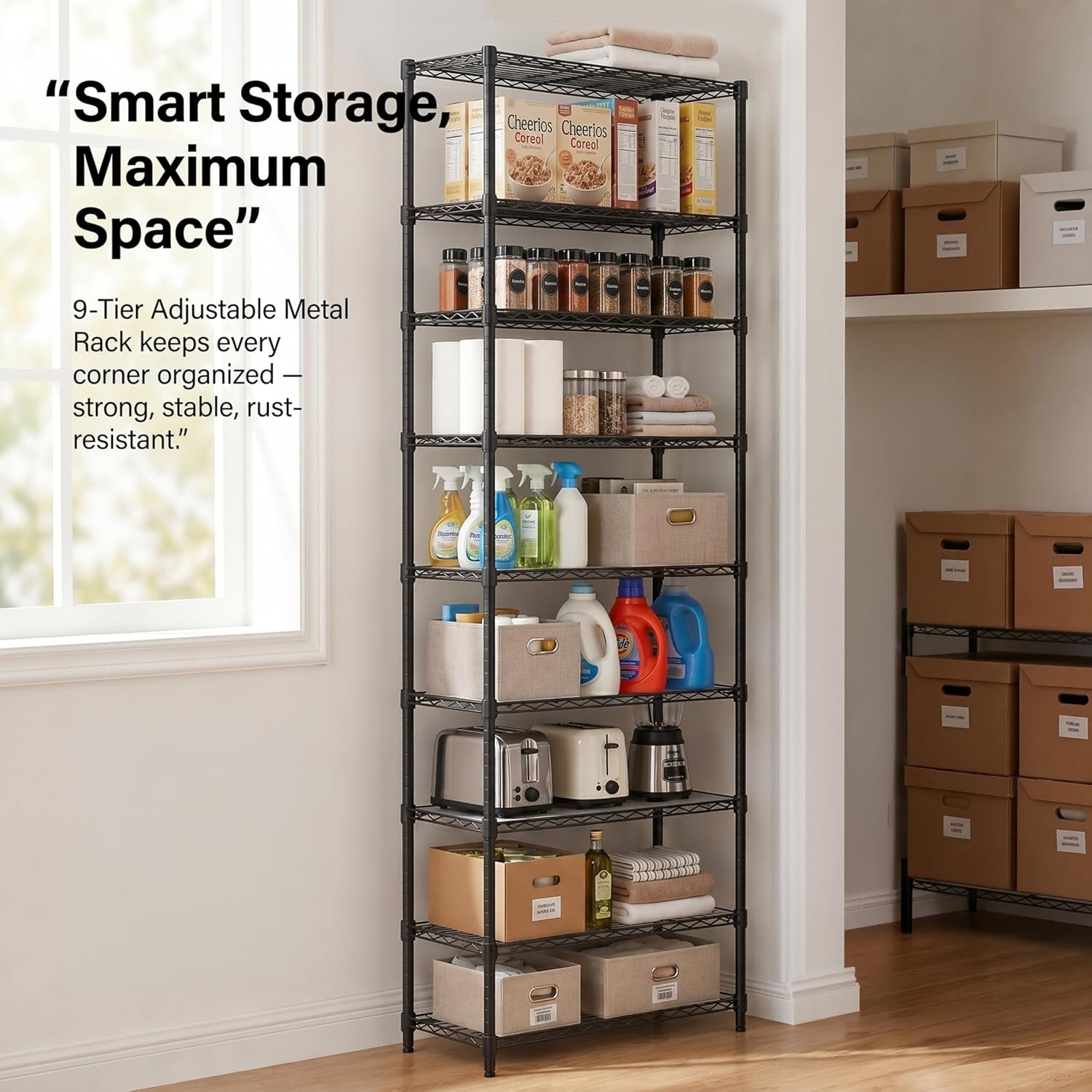 image:imageFinnhomy 6Tier Wire Shelving Unit Adjustable Steel Wire Rack Shelving 6 Shelves Steel Storage Rack or Two 3 Tier Shelving Units with PE mat and Stable Leveling Feet NSF Certified ChromeBlack