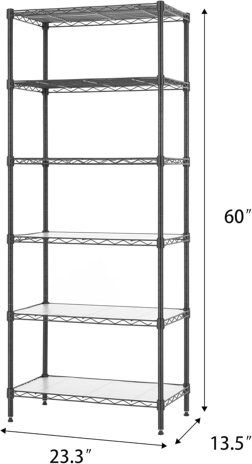 image:imageFinnhomy 6Tier Wire Shelving Unit Adjustable Steel Wire Rack Shelving 6 Shelves Steel Storage Rack or Two 3 Tier Shelving Units with PE mat and Stable Leveling Feet NSF Certified ChromeBlack
